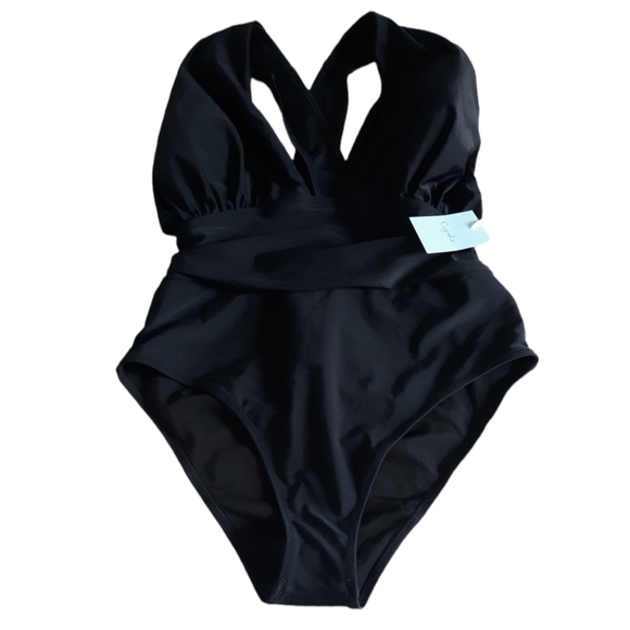 New Cupshe Large Black Cross Straps One Piece Swim Bathing Suit - Picture 1 of 14